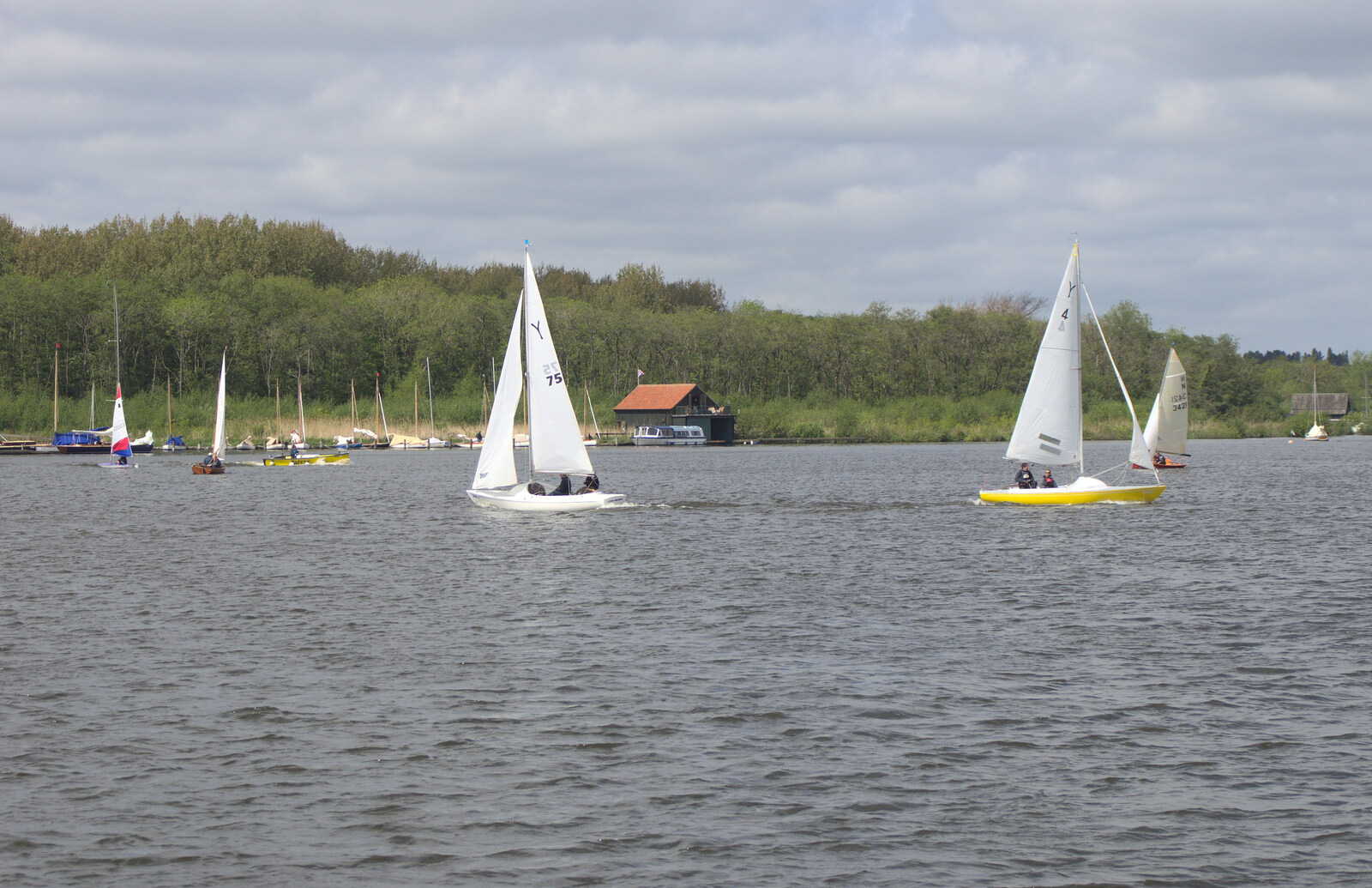 Dinghies scud about on Wroxham Broad from A Trip on the Norfolk Broads, Wroxham, Norfolk - 25th May 2013