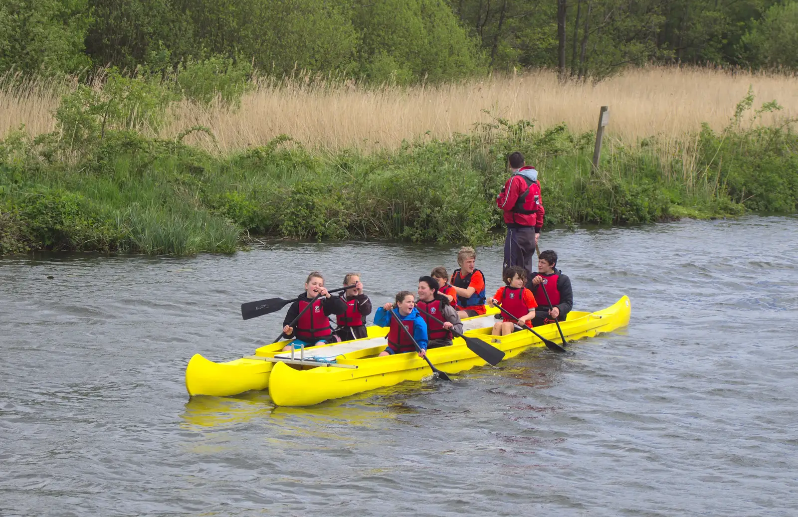 Teenagers paddle a canoe singing 'Summer Holiday', from A Trip on the Norfolk Broads, Wroxham, Norfolk - 25th May 2013