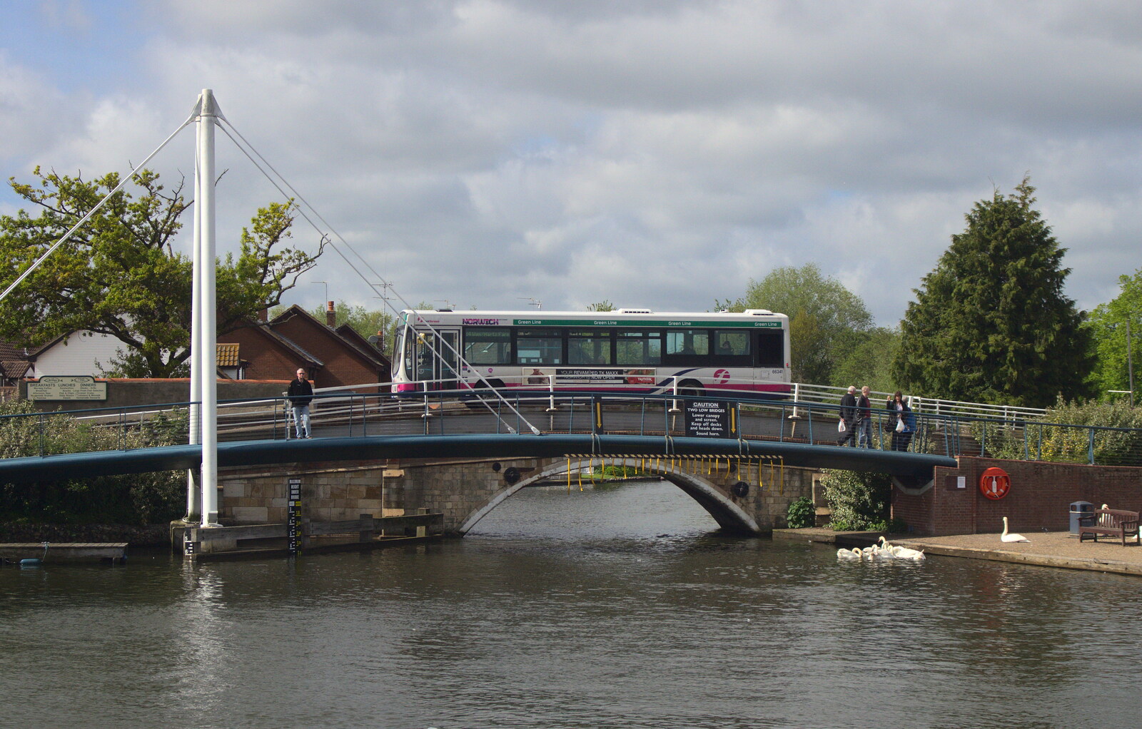 A coach crosses the bridge from A Trip on the Norfolk Broads, Wroxham, Norfolk - 25th May 2013