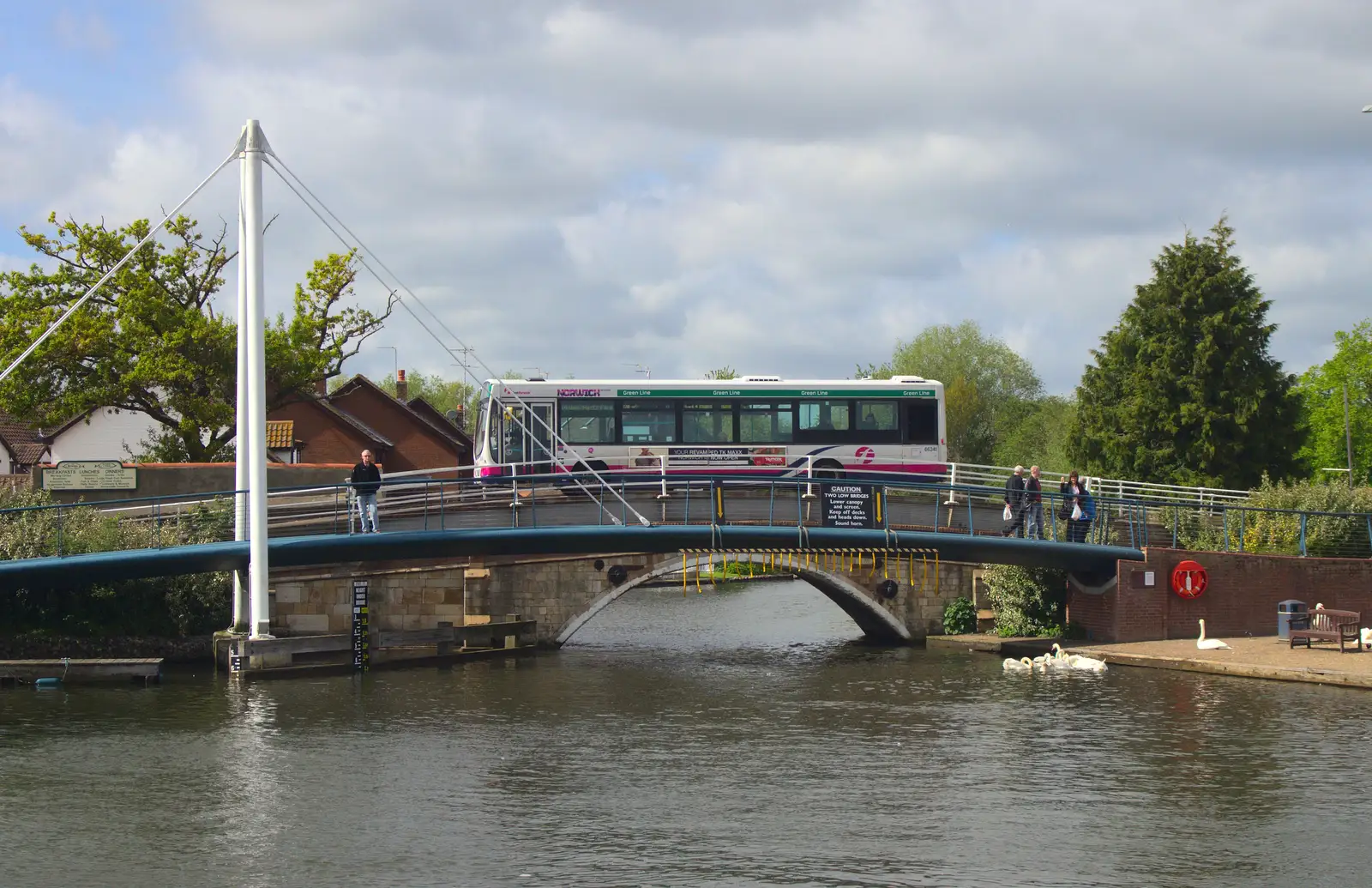 A coach crosses the bridge, from A Trip on the Norfolk Broads, Wroxham, Norfolk - 25th May 2013