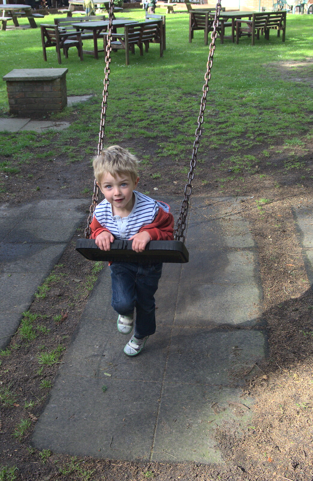 Fred on the swings at the Salhouse Lodge hotel from A Trip on the Norfolk Broads, Wroxham, Norfolk - 25th May 2013