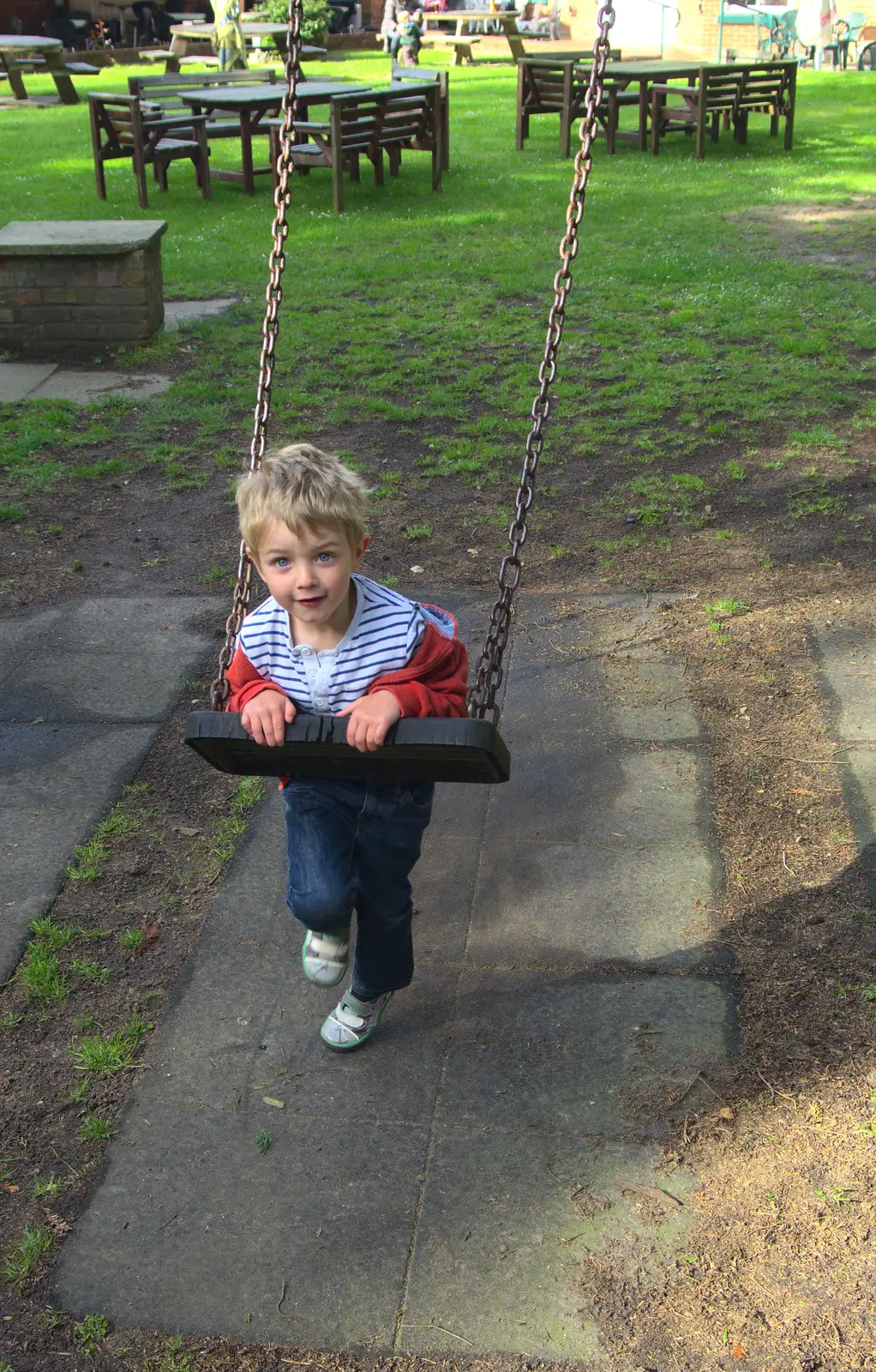 Fred on the swings at the Salhouse Lodge hotel, from A Trip on the Norfolk Broads, Wroxham, Norfolk - 25th May 2013