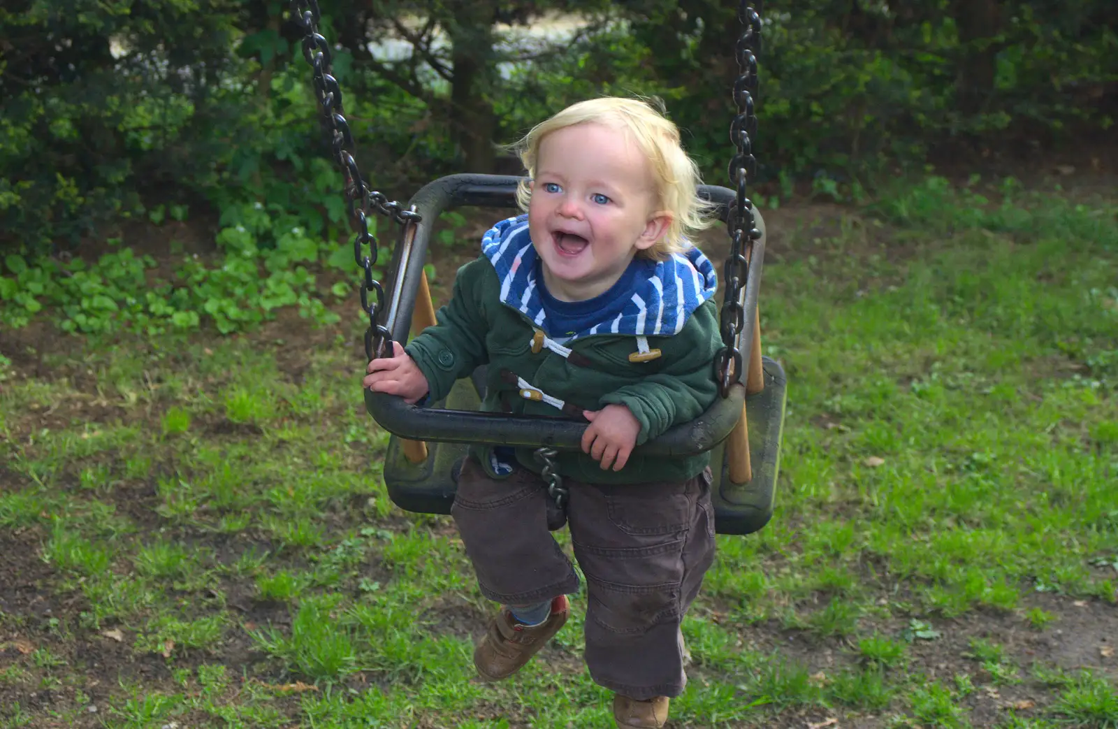 Harry's enjoying the swings, from A Trip on the Norfolk Broads, Wroxham, Norfolk - 25th May 2013