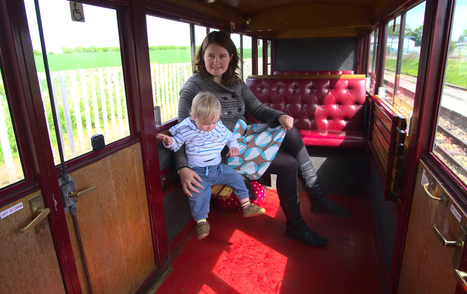 Harry and Isobel in the carriage, from The Bure Valley Railway, Aylsham, Norfolk - 26th May 2013