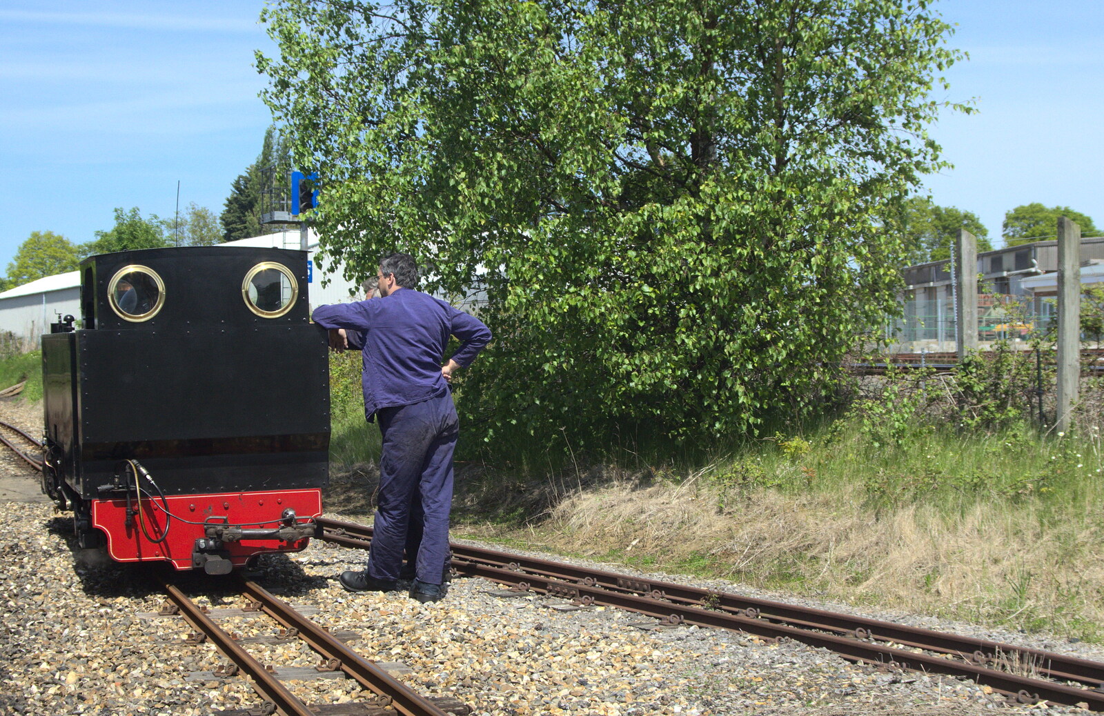 Some dude leans on an engine from The Bure Valley Railway, Aylsham, Norfolk - 26th May 2013