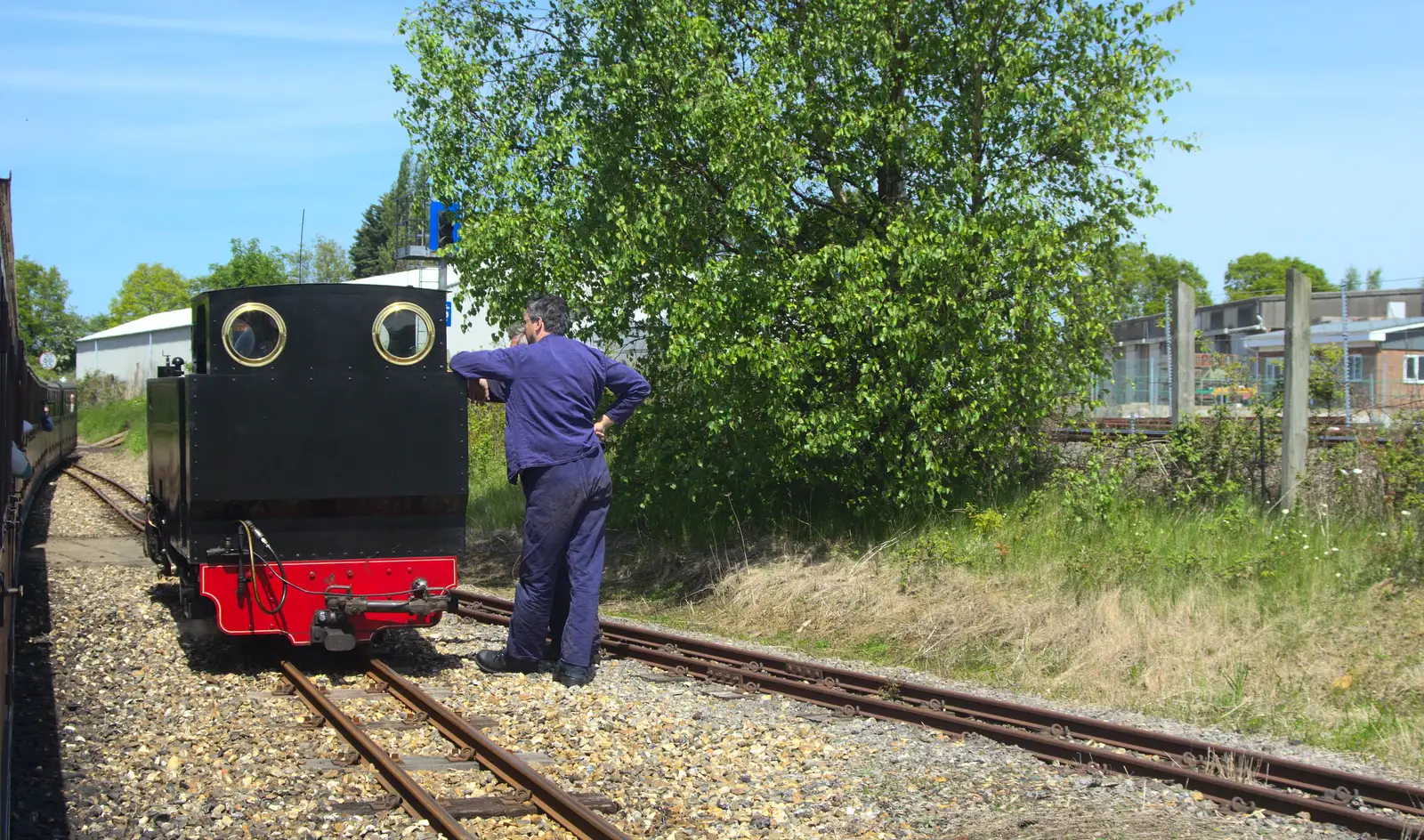 Some dude leans on an engine, from The Bure Valley Railway, Aylsham, Norfolk - 26th May 2013