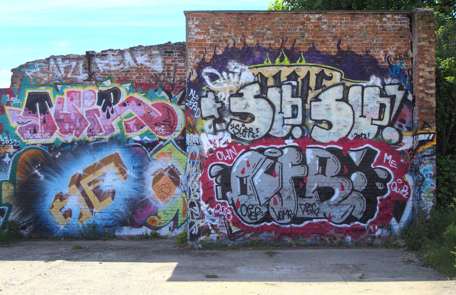 Derelict walls covered in graffiti from The Dereliction of HMSO, Botolph Street, Norwich - 26th May 2013