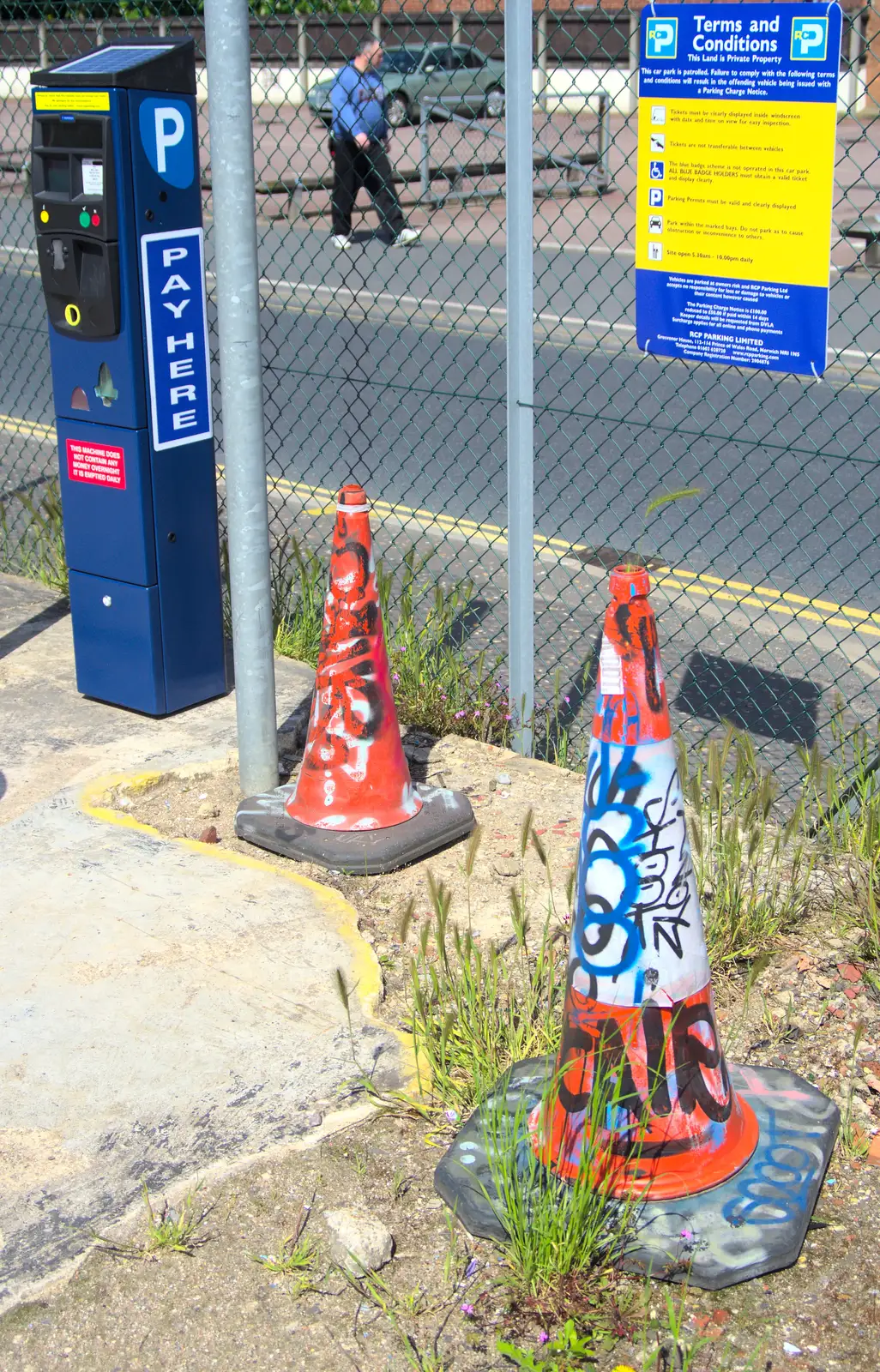 Even the traffic cones have graffiti on, from The Dereliction of HMSO, Botolph Street, Norwich - 26th May 2013