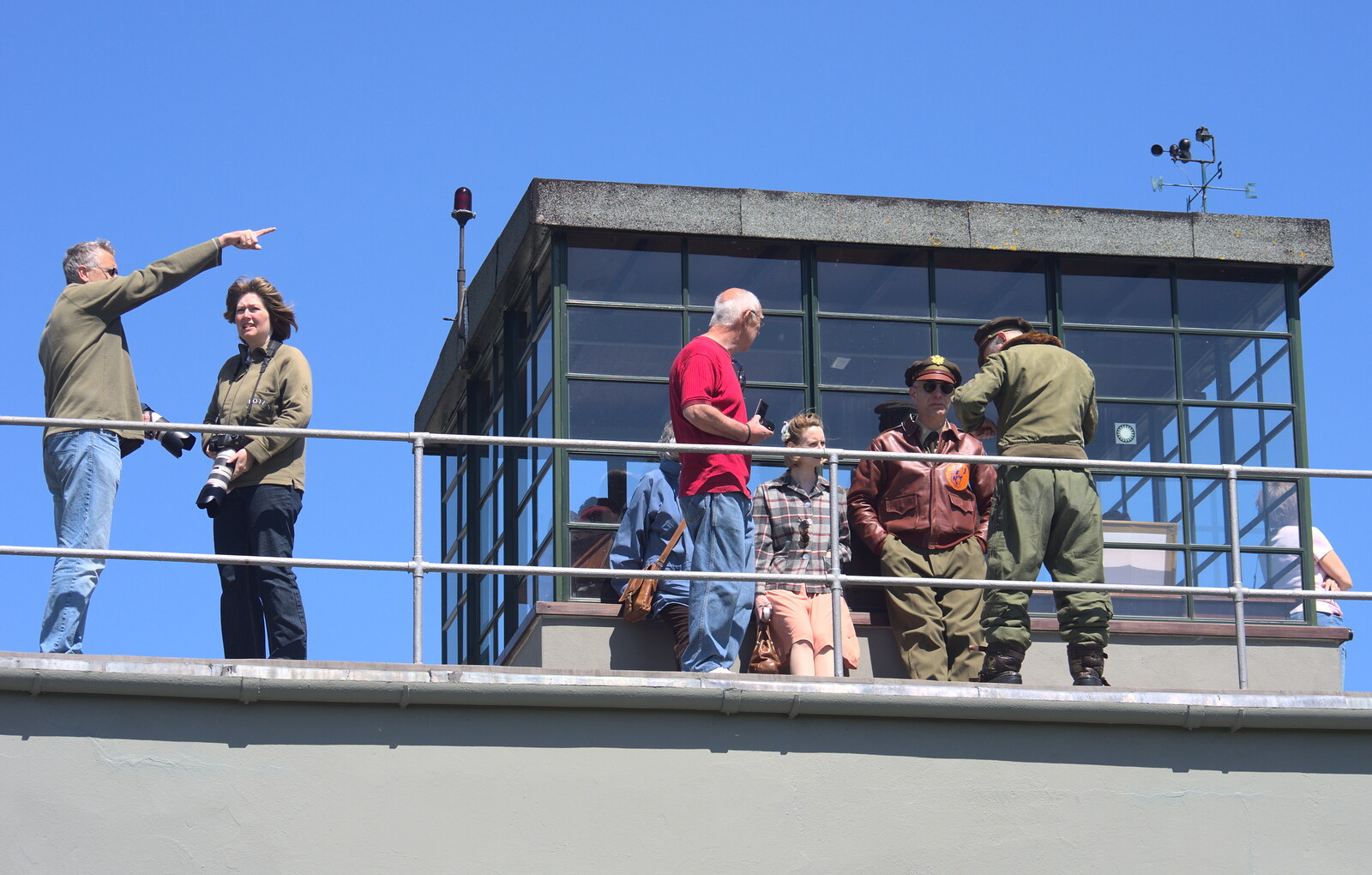 People gather on top of the tower from A "Sally B" B-17 Flypast, Thorpe Abbots, Norfolk - 27th May 2013