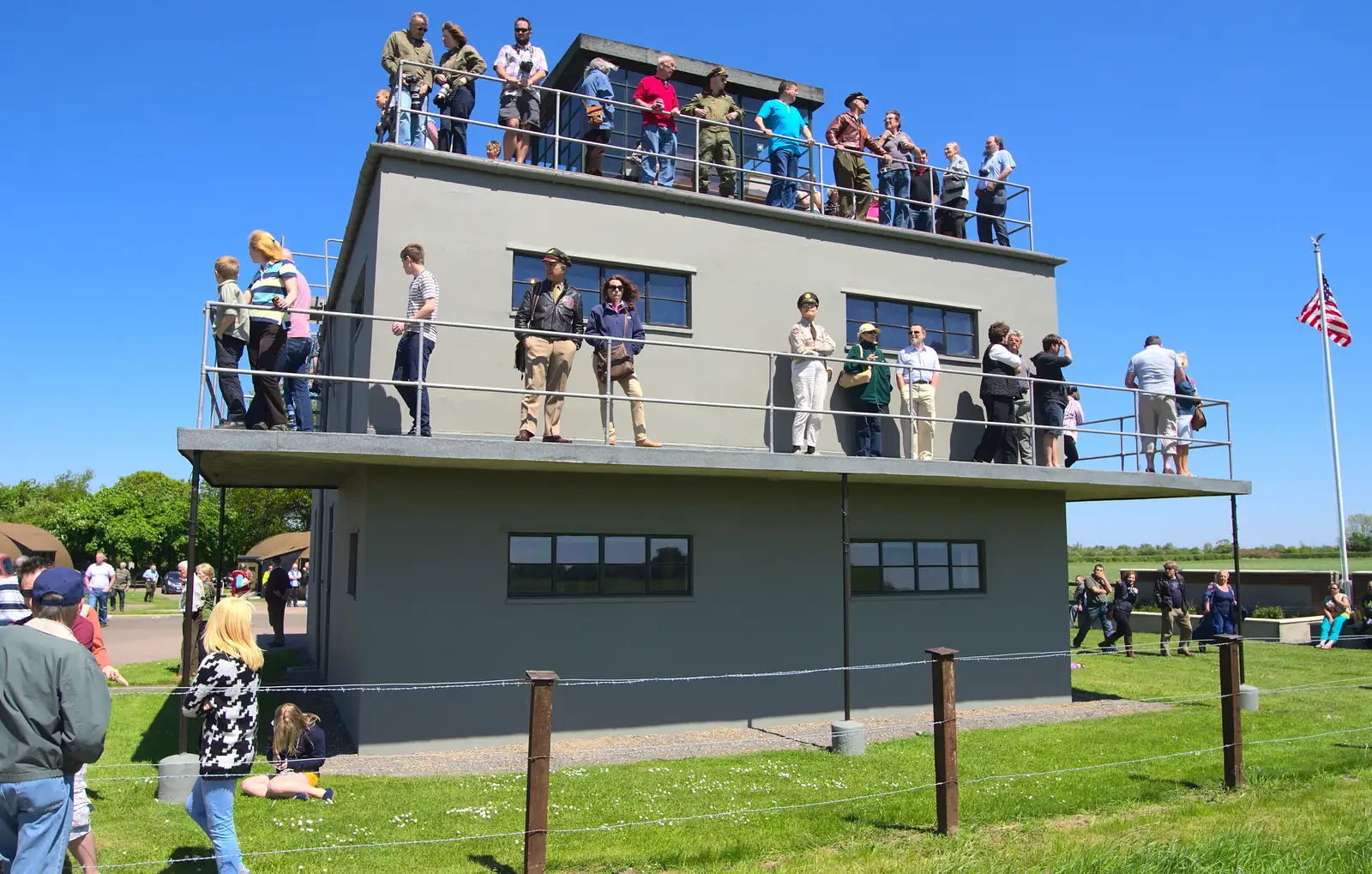 More people mingle around on the tower, from A "Sally B" B-17 Flypast, Thorpe Abbots, Norfolk - 27th May 2013