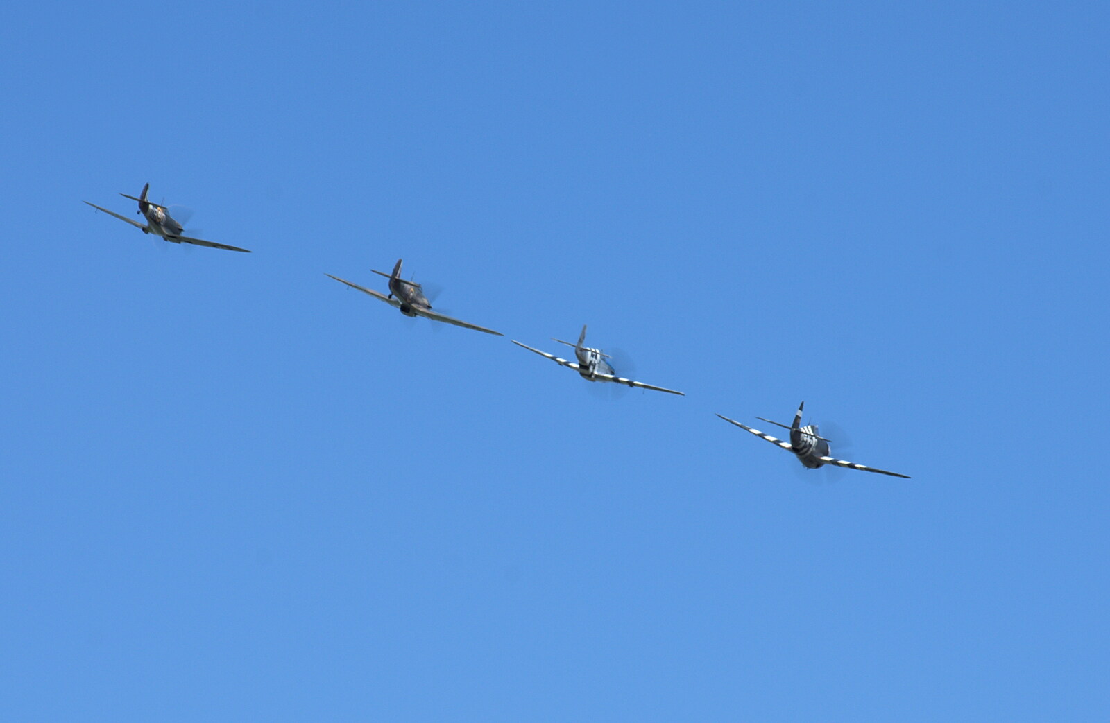 Thunderbolt, Mustang, Hurricane and Spitfire from A "Sally B" B-17 Flypast, Thorpe Abbots, Norfolk - 27th May 2013