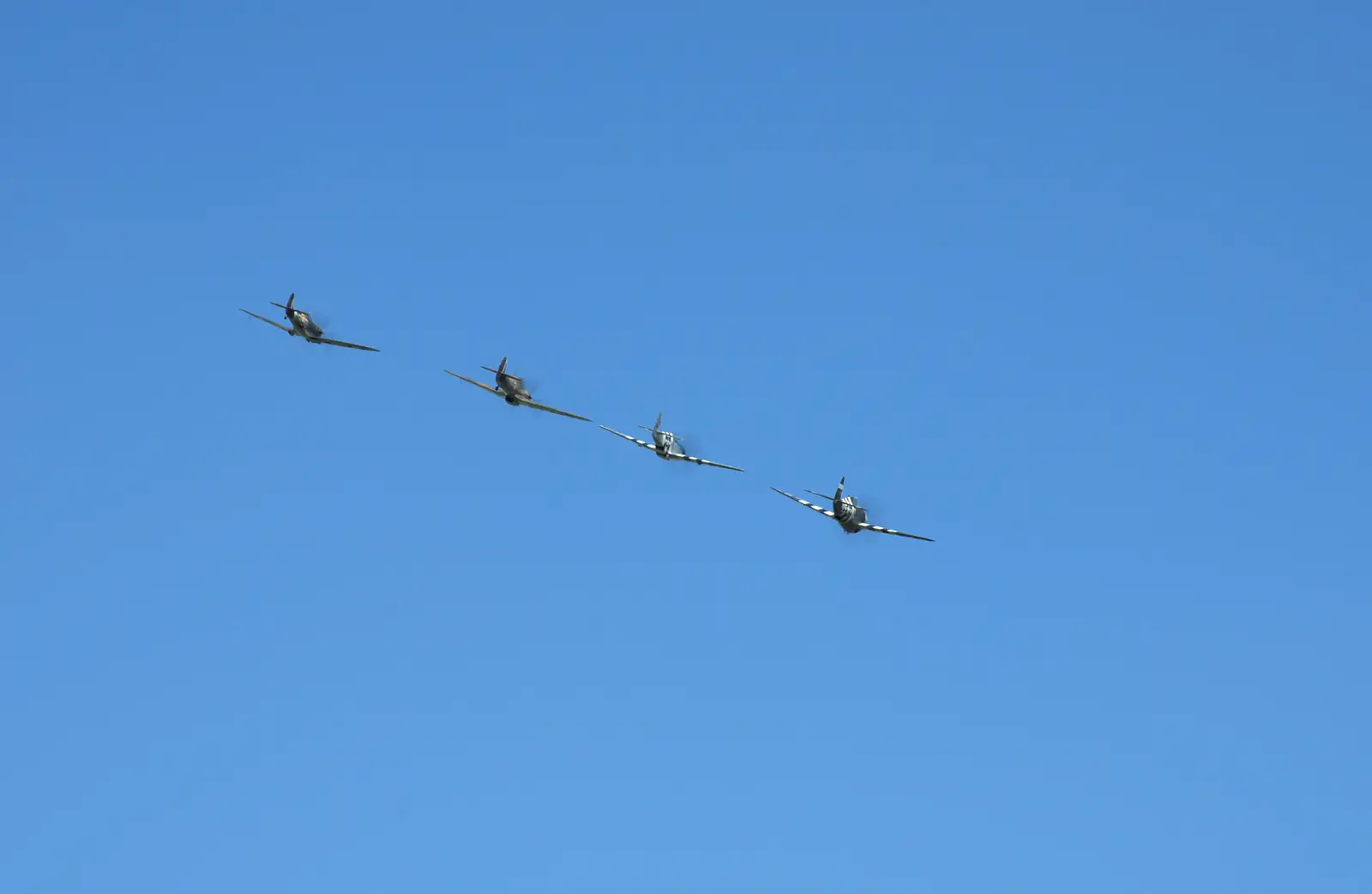 Thunderbolt, Mustang, Hurricane and Spitfire, from A "Sally B" B-17 Flypast, Thorpe Abbots, Norfolk - 27th May 2013