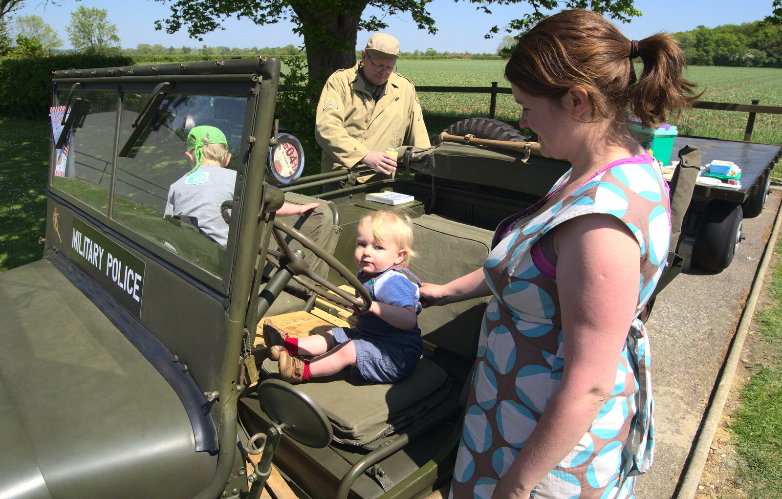 Fred and Harry on a Jeep - owned by another Fred from A "Sally B" B-17 Flypast, Thorpe Abbots, Norfolk - 27th May 2013