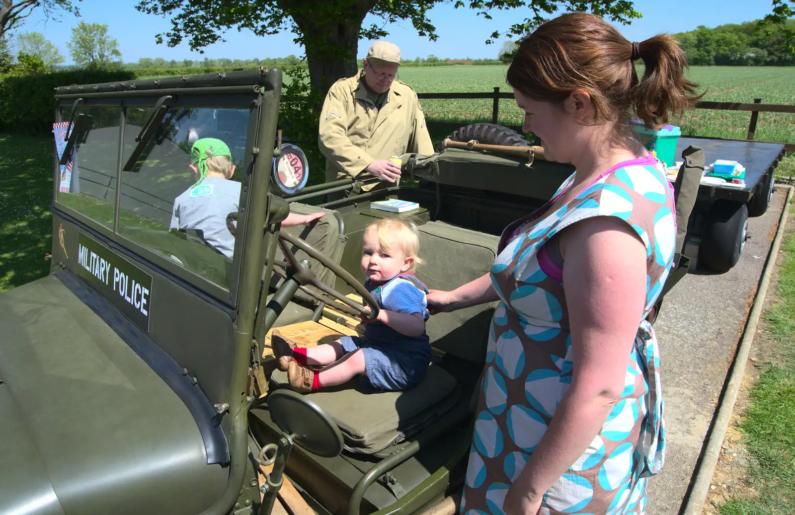 Fred and Harry on a Jeep - owned by another Fred, from A "Sally B" B-17 Flypast, Thorpe Abbots, Norfolk - 27th May 2013