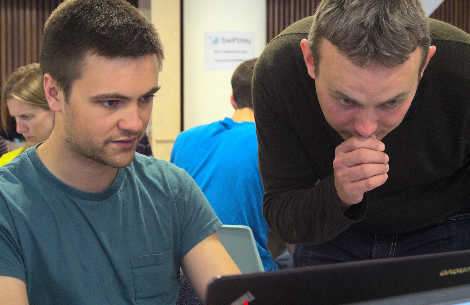 James looks at whatever Alex is working on from A SwiftKey Hack Day, Westminster, London - 31st May 2013
