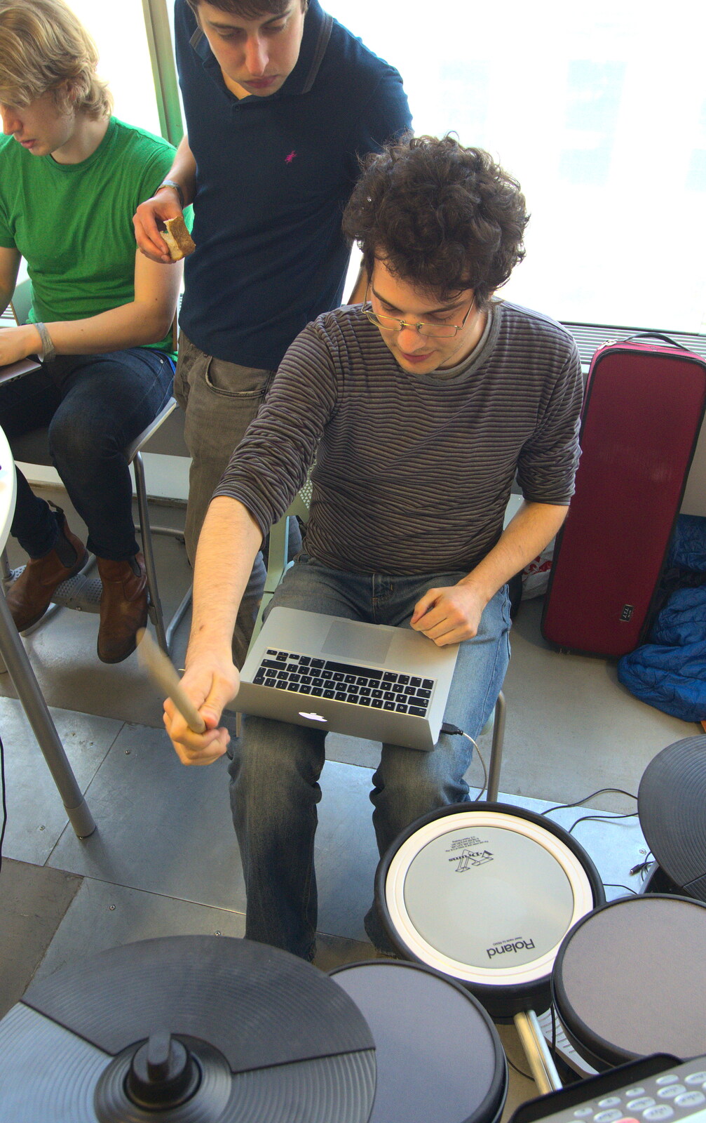 Alex plays drums from A SwiftKey Hack Day, Westminster, London - 31st May 2013