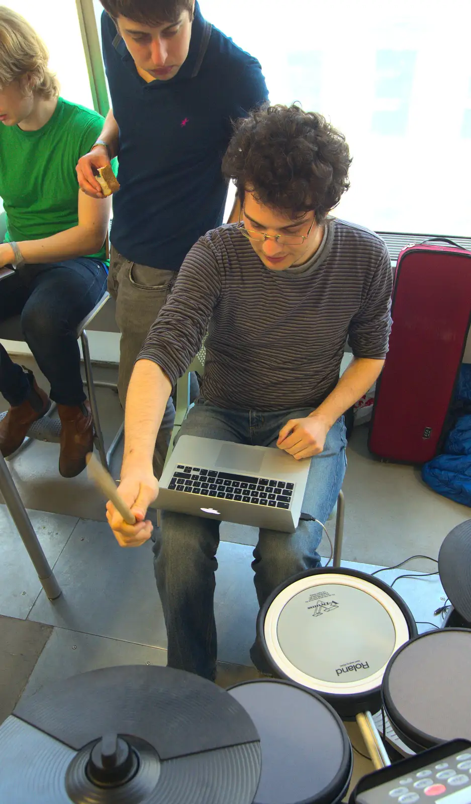 Alex plays drums, from A SwiftKey Hack Day, Westminster, London - 31st May 2013