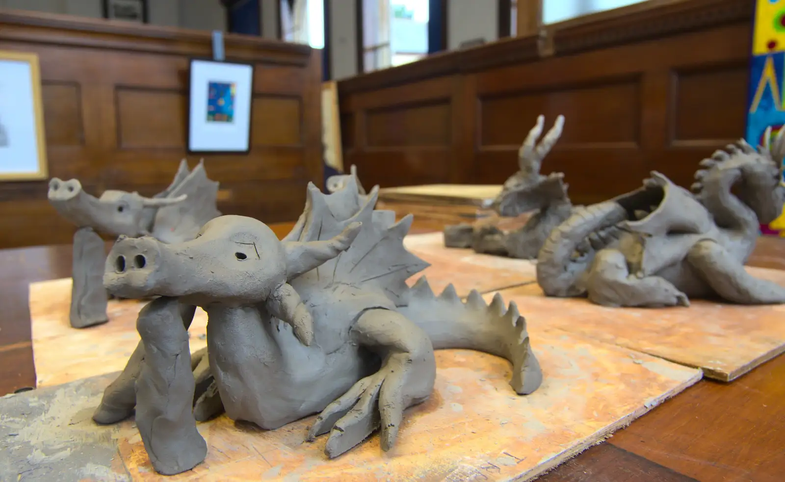 Clay dragons from a previous workshop, from Eye Open Gardens, Suffolk - 1st June 2013