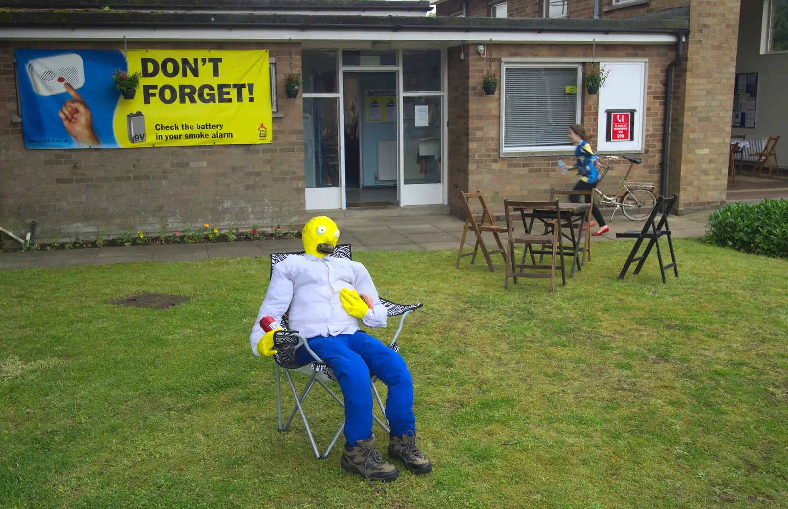 A Homer Simpson scarecrow at the fire station, from Eye Open Gardens, Suffolk - 1st June 2013