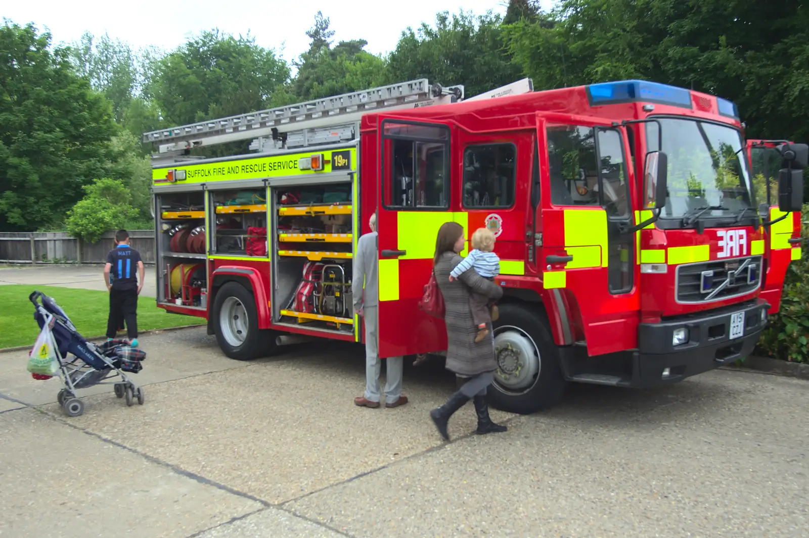 Isobel takes Harry for a look at a fire engine, from Eye Open Gardens, Suffolk - 1st June 2013