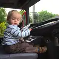 Harry in the fire engine's cab, Eye Open Gardens, Suffolk - 1st June 2013