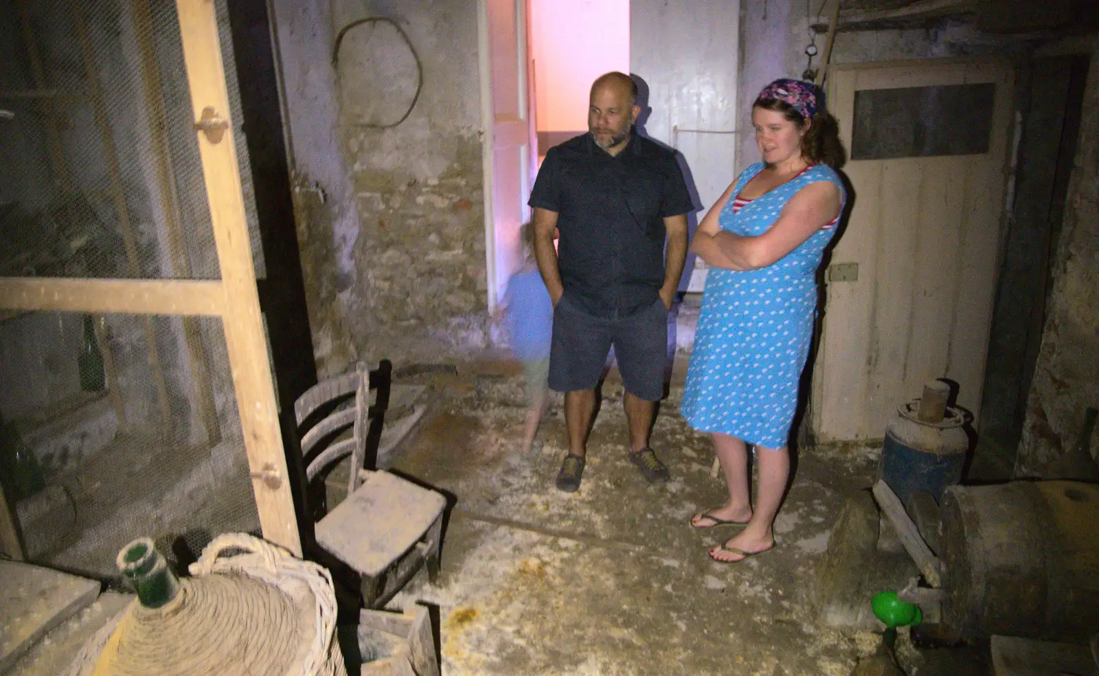 Stefano and Isobel inspect the cellars, from Marconi, Arezzo and the Sagra del Maccherone Festival, Battifolle, Tuscany - 9th June 2013