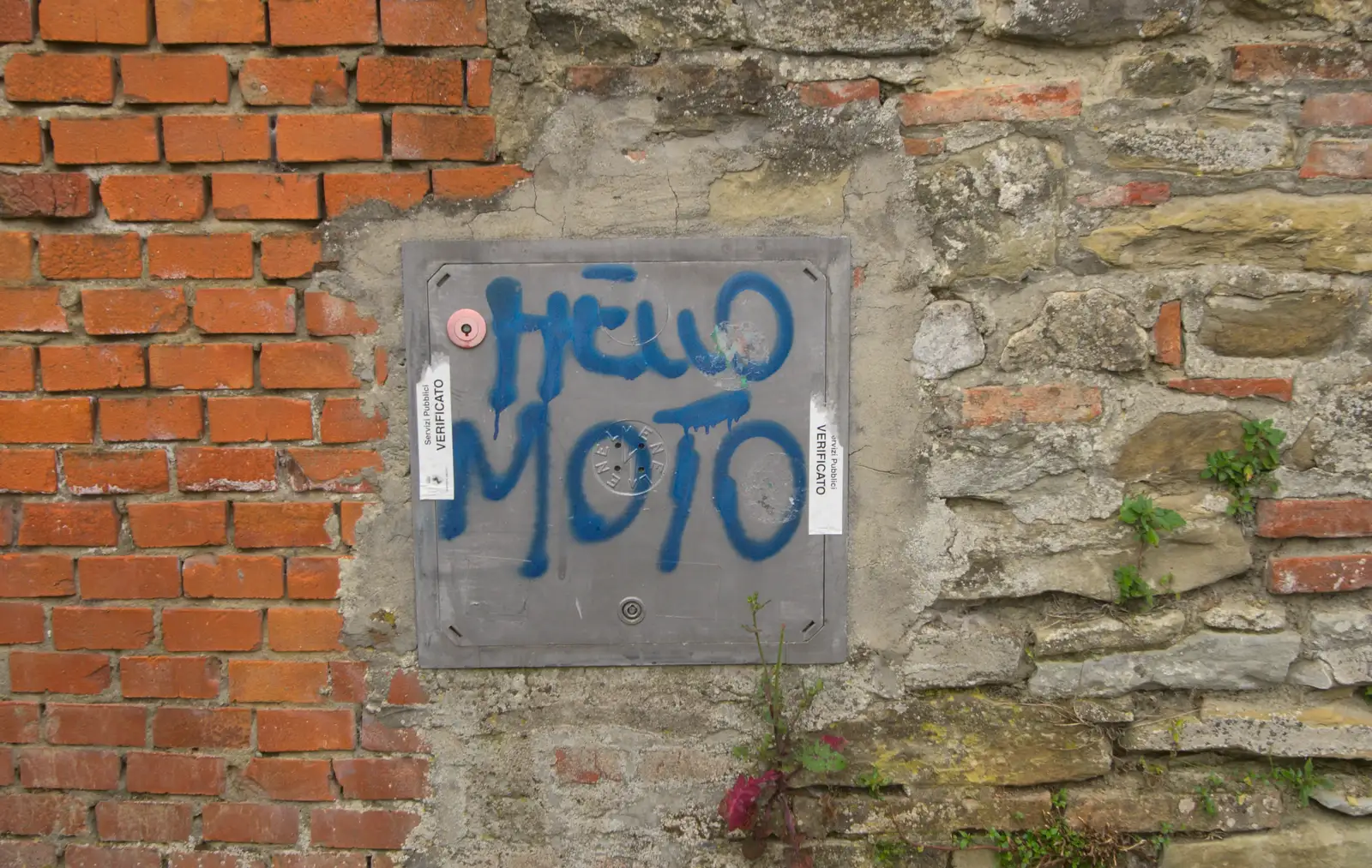 'Hello Moto' graffiti from around 2006, from Marconi, Arezzo and the Sagra del Maccherone Festival, Battifolle, Tuscany - 9th June 2013