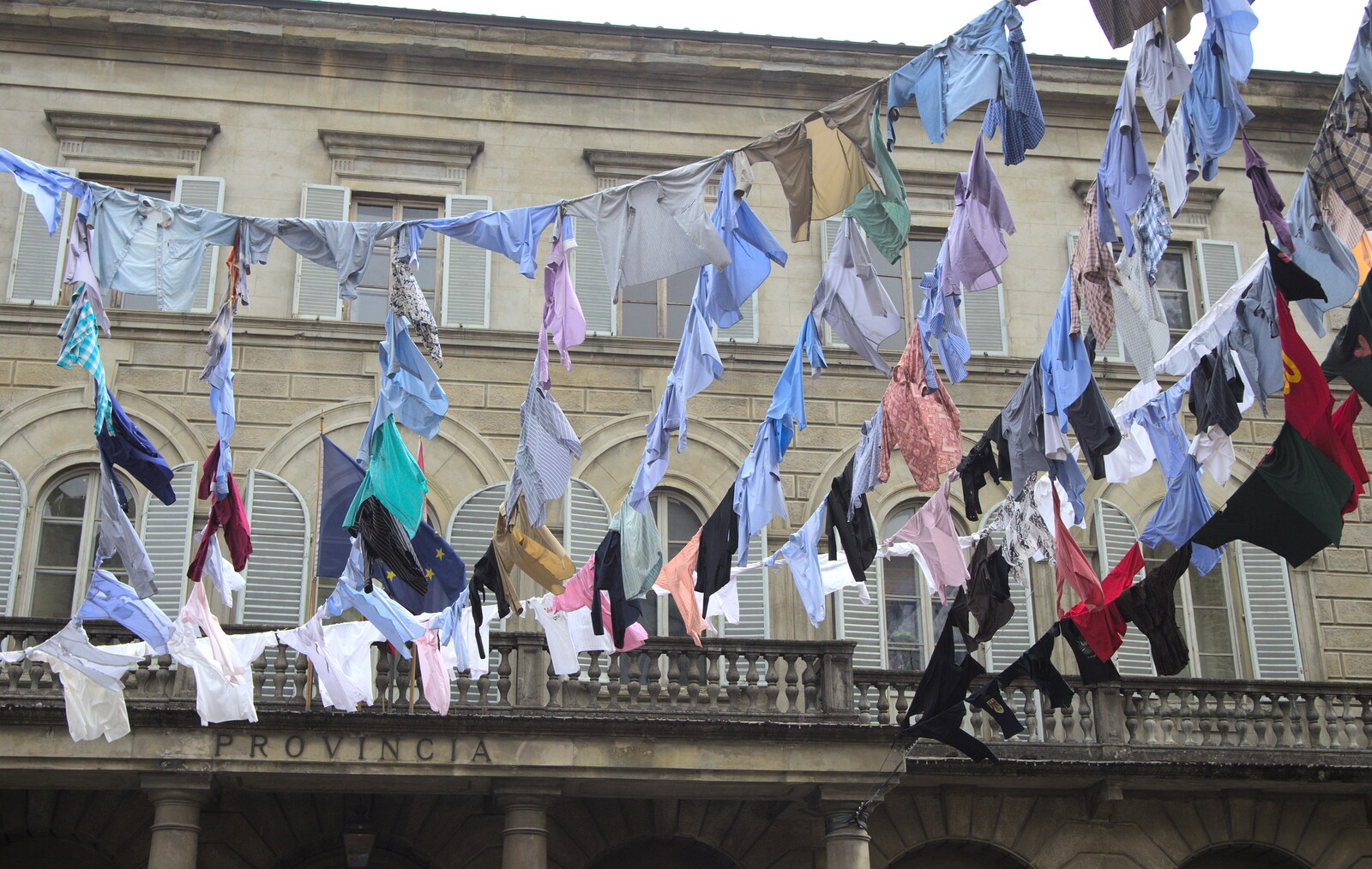 Marconi, Arezzo and the Sagra del Maccherone Festival, Battifolle, Tuscany - 9th June 2013: There are clothes-line installations all over town