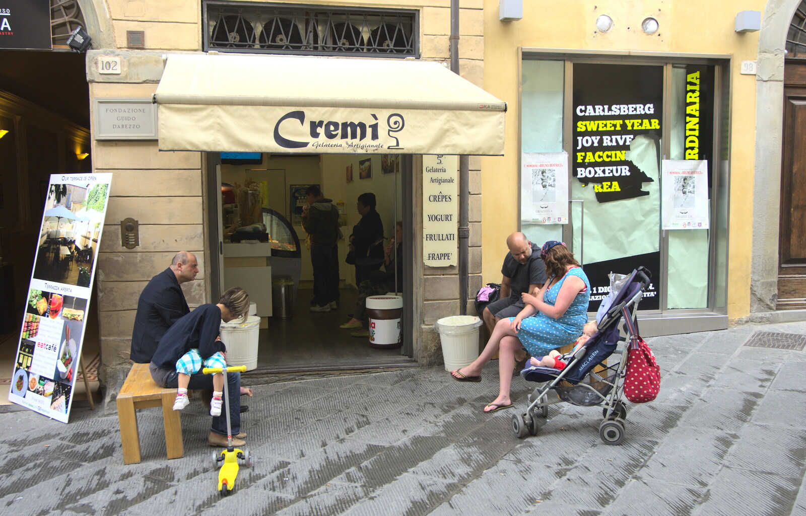 Marconi, Arezzo and the Sagra del Maccherone Festival, Battifolle, Tuscany - 9th June 2013: Outside the Cremi Gelateria