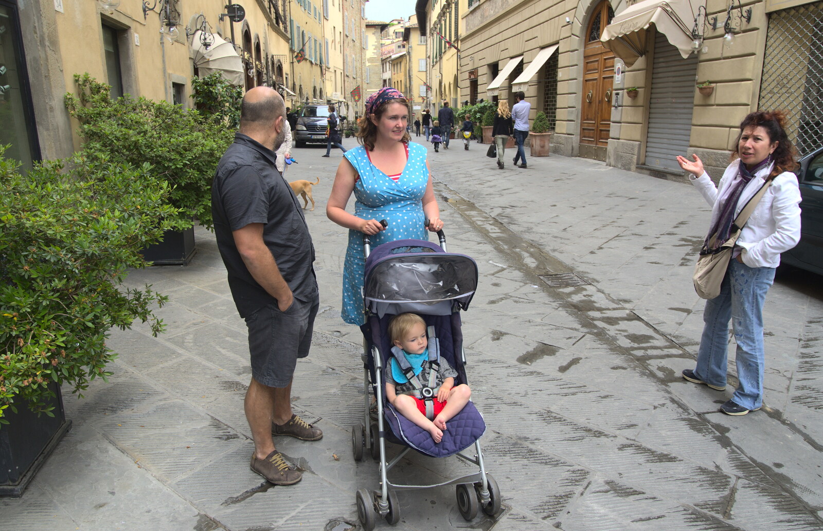 Marconi, Arezzo and the Sagra del Maccherone Festival, Battifolle, Tuscany - 9th June 2013: Stefano, Isobel and Harry on the street