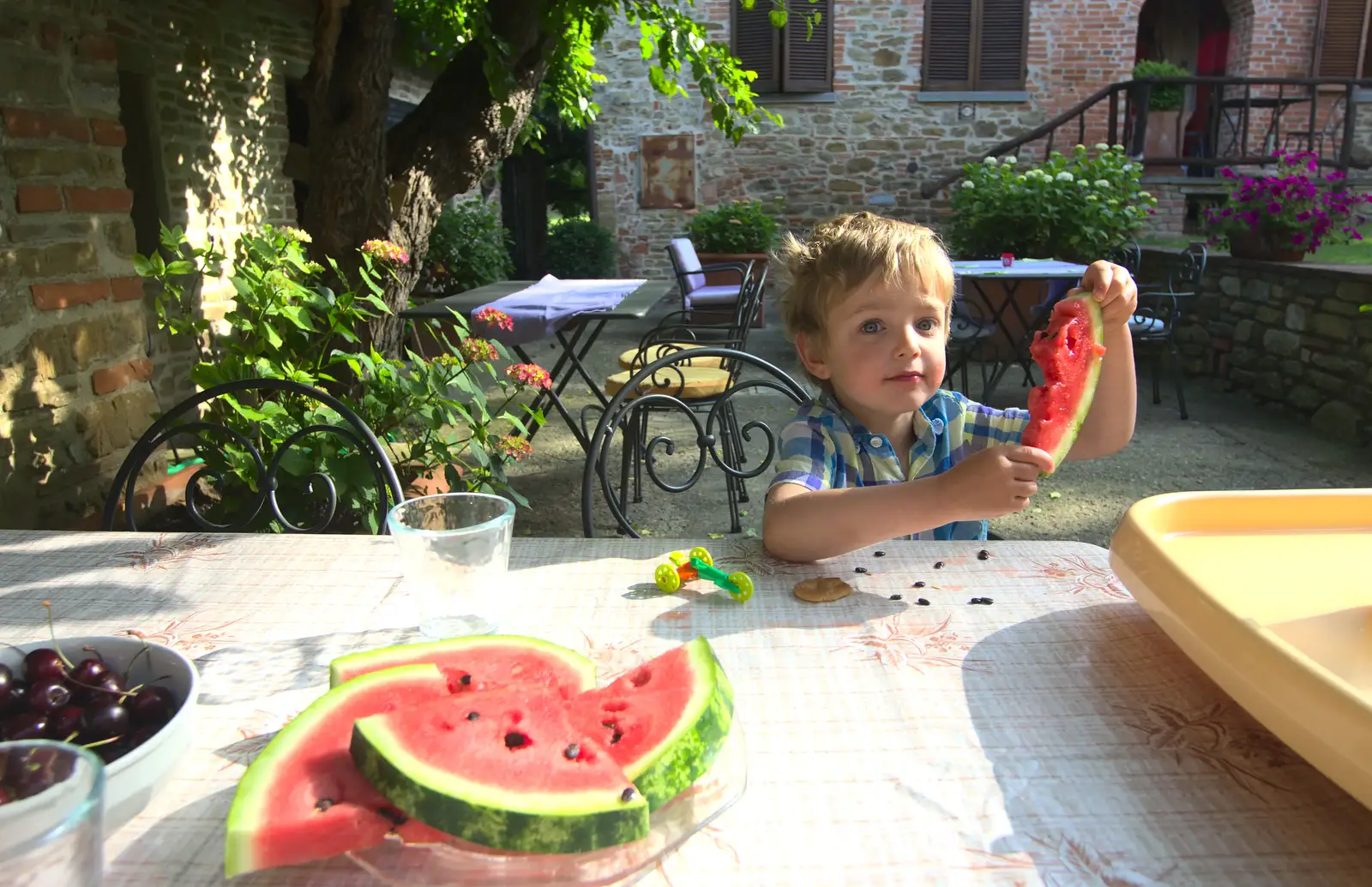 Fred's on watermelon for 'breakferast', from A Tuscan Winery and a Trip to Siena, Tuscany, Italy - 10th June 2013