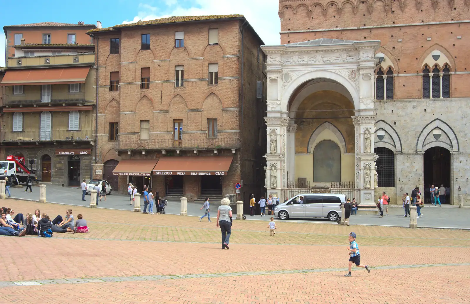 Fred runs around the piazza, from A Tuscan Winery and a Trip to Siena, Tuscany, Italy - 10th June 2013