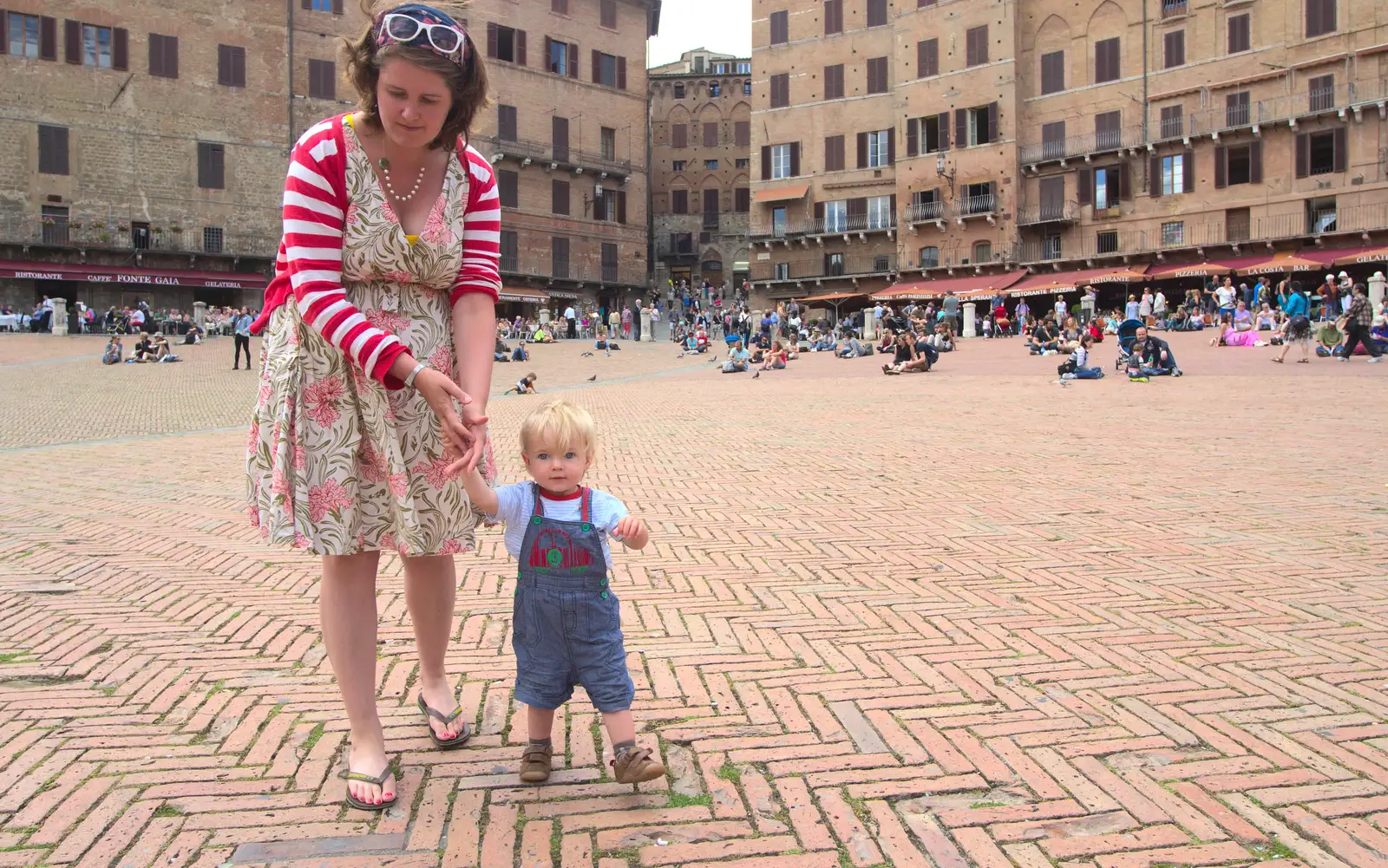 Isobel and Gabes walk around the main square, from A Tuscan Winery and a Trip to Siena, Tuscany, Italy - 10th June 2013