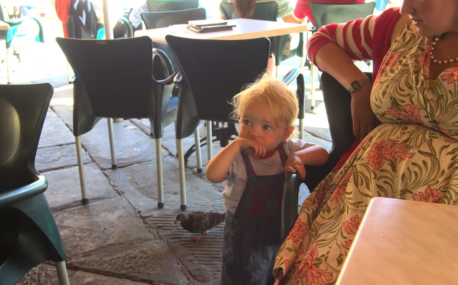 Harry hangs on to a chair and pauses, from A Tuscan Winery and a Trip to Siena, Tuscany, Italy - 10th June 2013