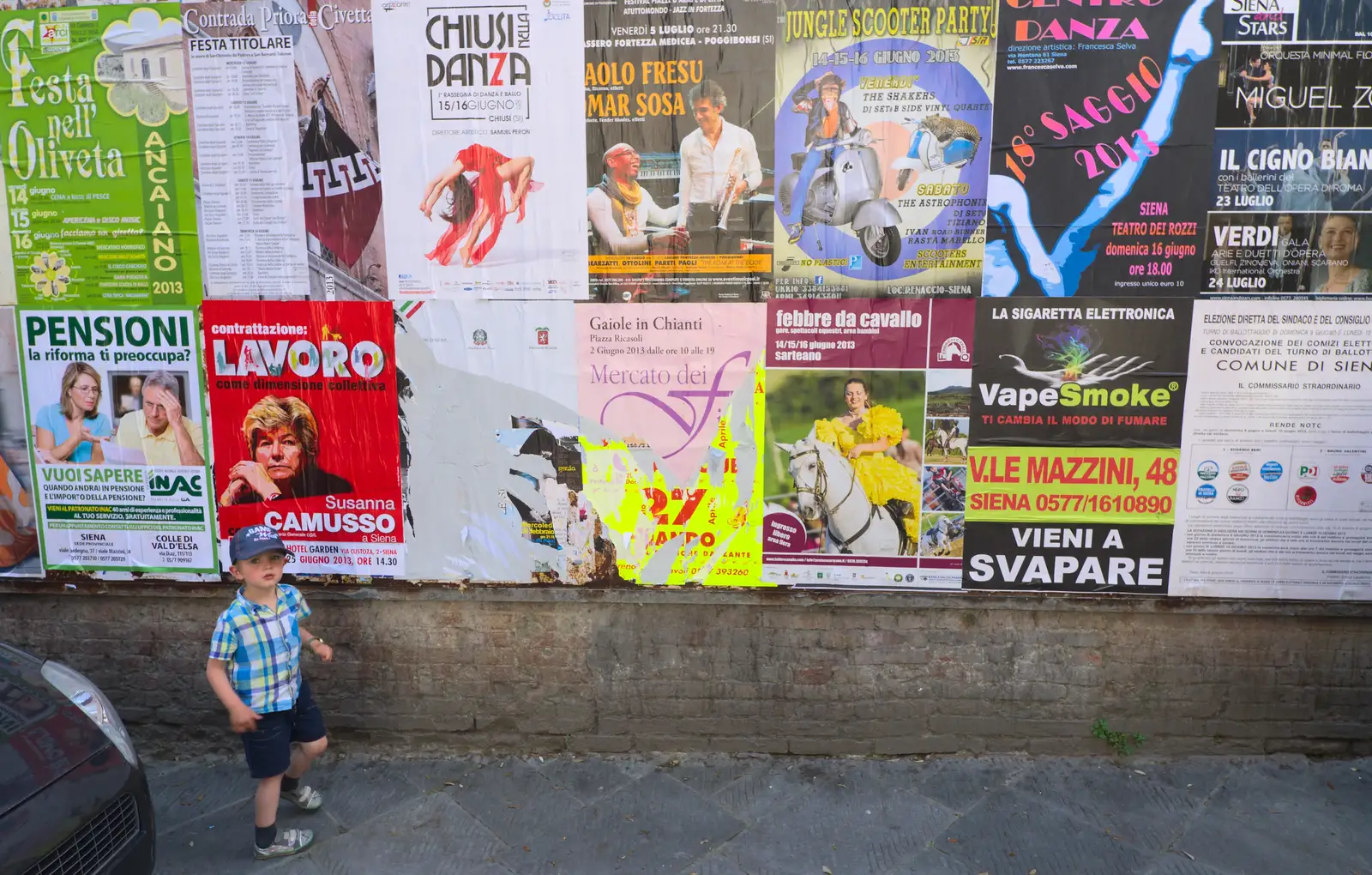 Fred and a wall of posters, from A Tuscan Winery and a Trip to Siena, Tuscany, Italy - 10th June 2013