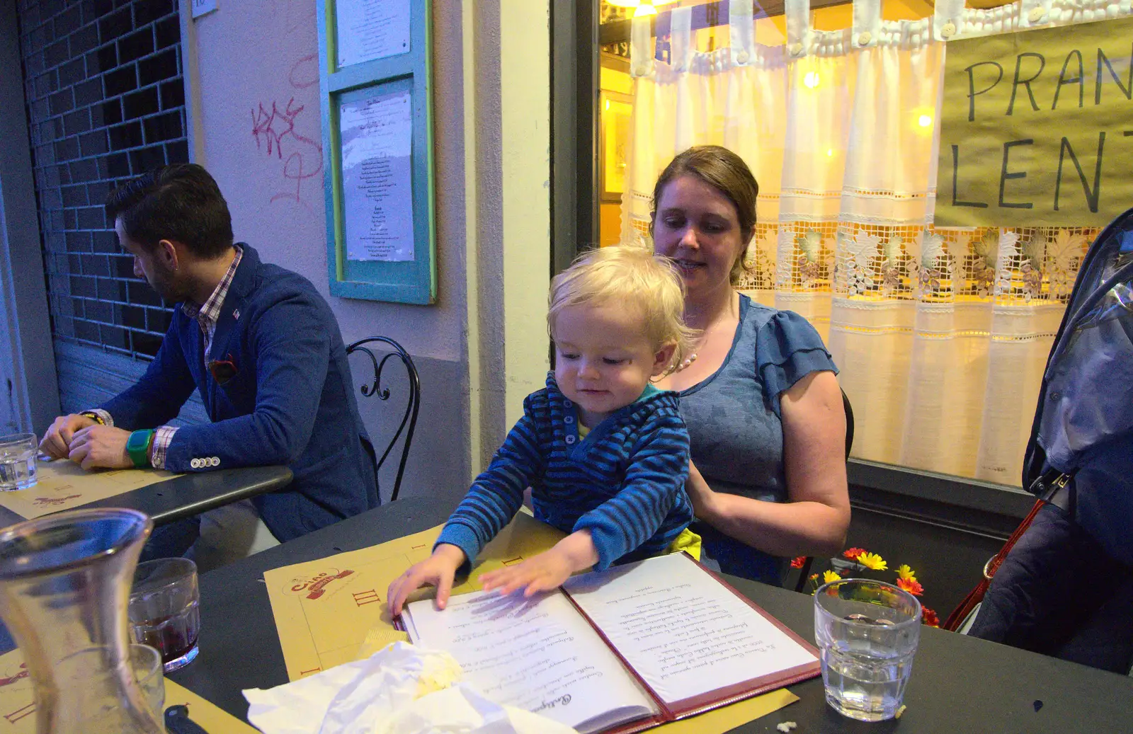 Harry scopes out the menu, from Italian Weddings, Saracens and Swimming Pools, Arezzo, Tuscany - 12th June 2013