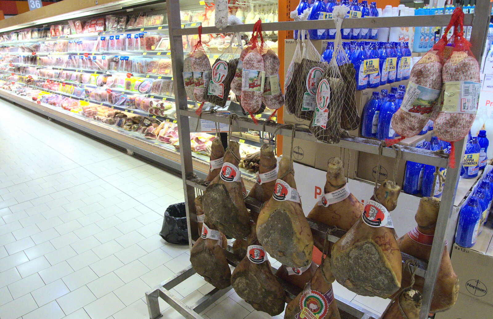 Whole hanging proscuitto hams from Italian Weddings, Saracens and Swimming Pools, Arezzo, Tuscany - 12th June 2013