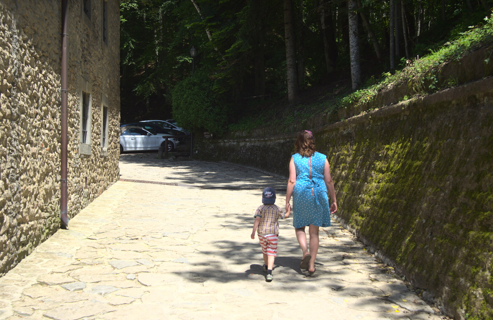 Fred and Isobel walk up a steep path from La Verna Monastery and the Fireflies of Tuscany, Italy - 14th June 2013