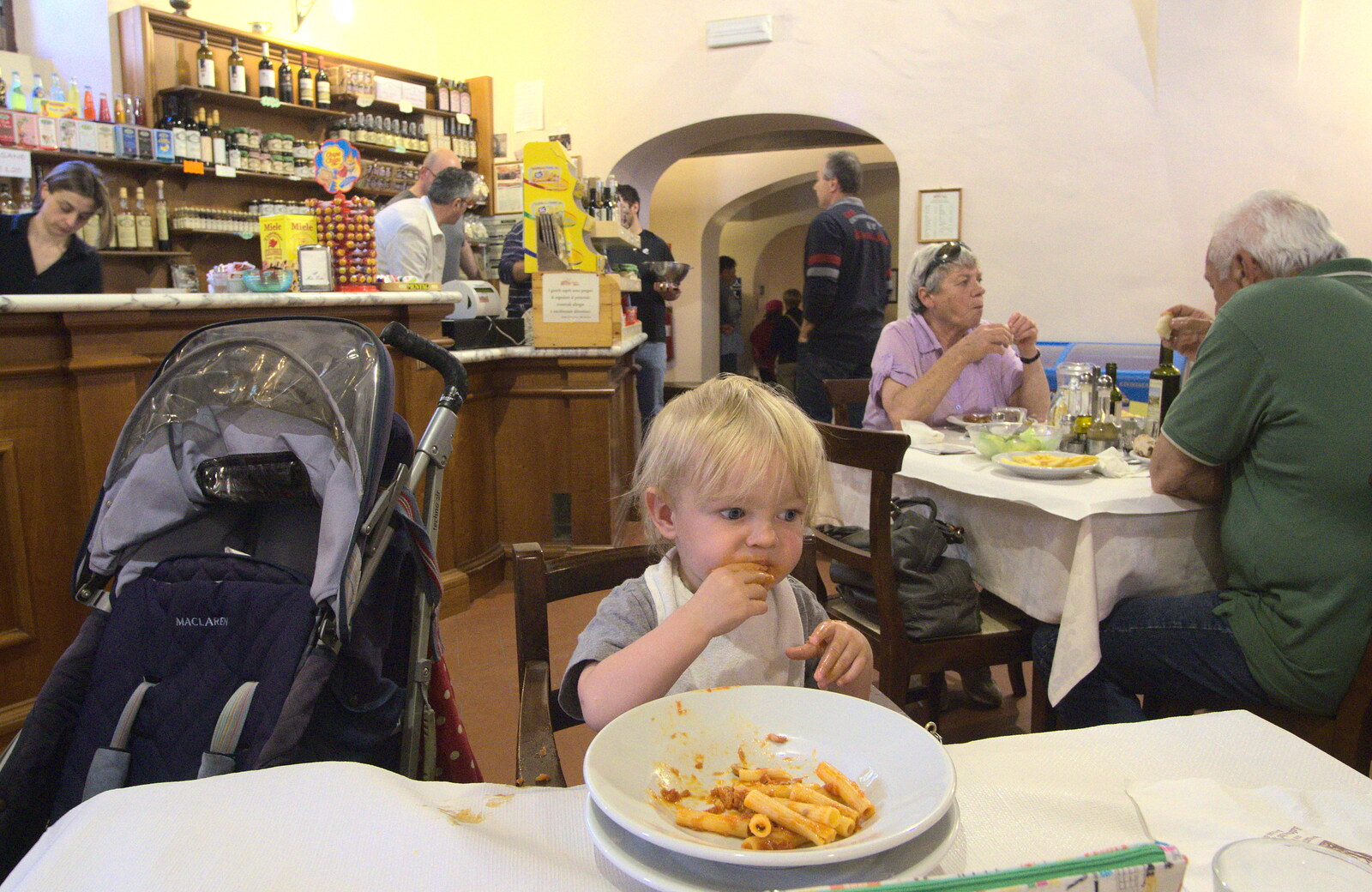 Harry tucks in to some pasta in the restaurant from La Verna Monastery and the Fireflies of Tuscany, Italy - 14th June 2013