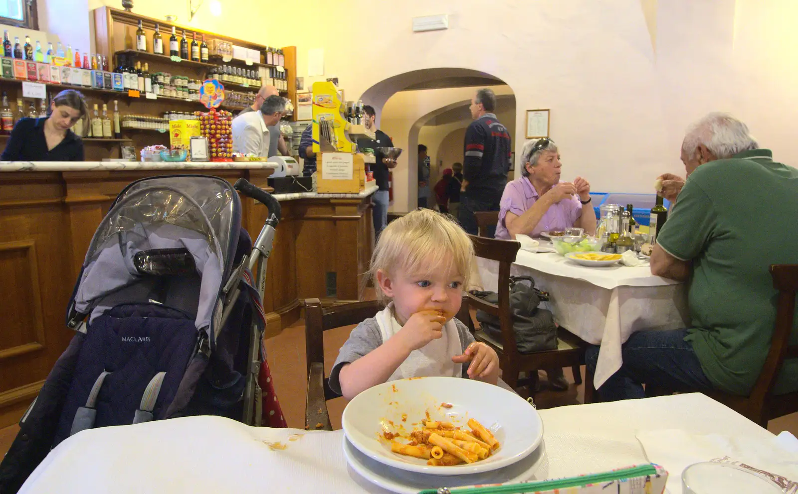 Harry tucks in to some pasta in the restaurant, from La Verna Monastery and the Fireflies of Tuscany, Italy - 14th June 2013