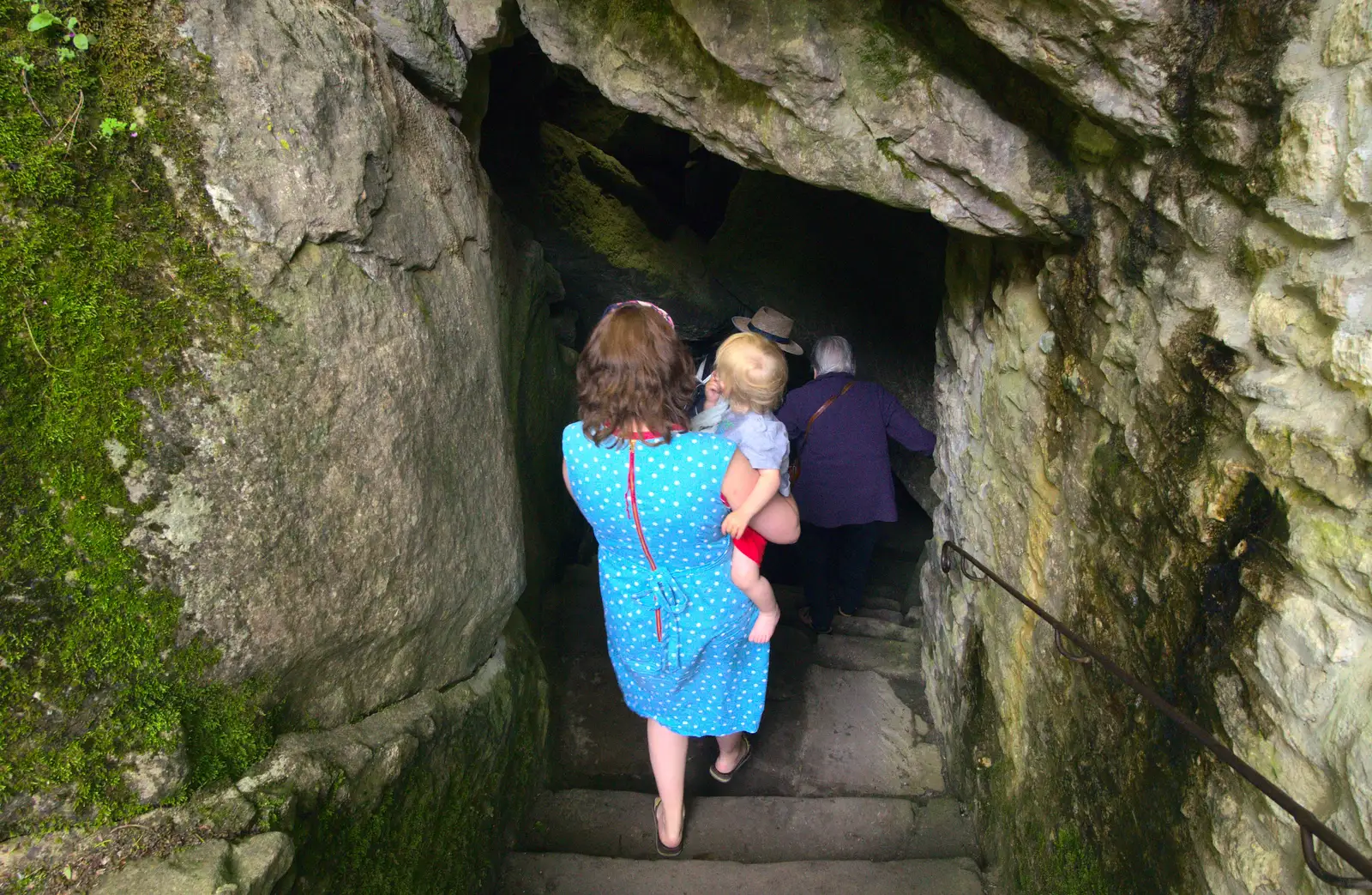 Isobel and Harry plunge down in to the grotto, from La Verna Monastery and the Fireflies of Tuscany, Italy - 14th June 2013