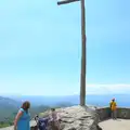 Isobel, Harry, Fred and a large wooden cross, La Verna Monastery and the Fireflies of Tuscany, Italy - 14th June 2013