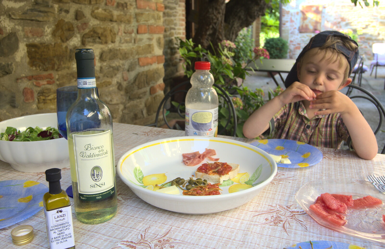 Fred eats his favourite of the moment: salami from La Verna Monastery and the Fireflies of Tuscany, Italy - 14th June 2013