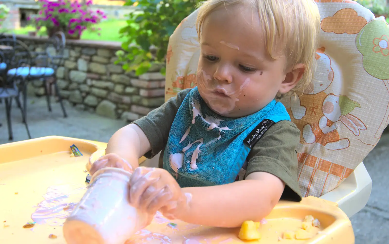 Gabes has just a little bit of yoghurt on his face, from La Verna Monastery and the Fireflies of Tuscany, Italy - 14th June 2013