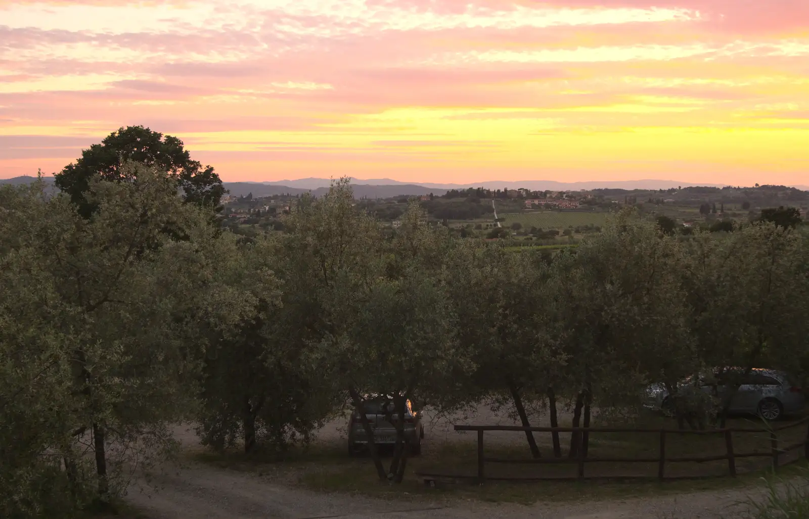 Sunset over the car park, from La Verna Monastery and the Fireflies of Tuscany, Italy - 14th June 2013