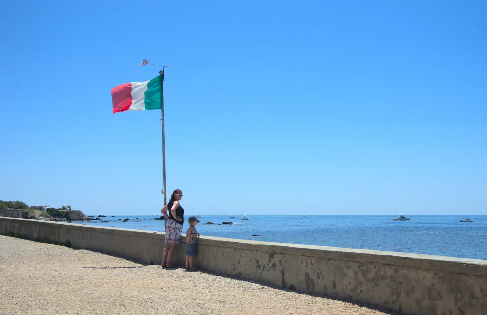 Isobel and Fred by an Italian flag, from La Verna Monastery and the Fireflies of Tuscany, Italy - 14th June 2013