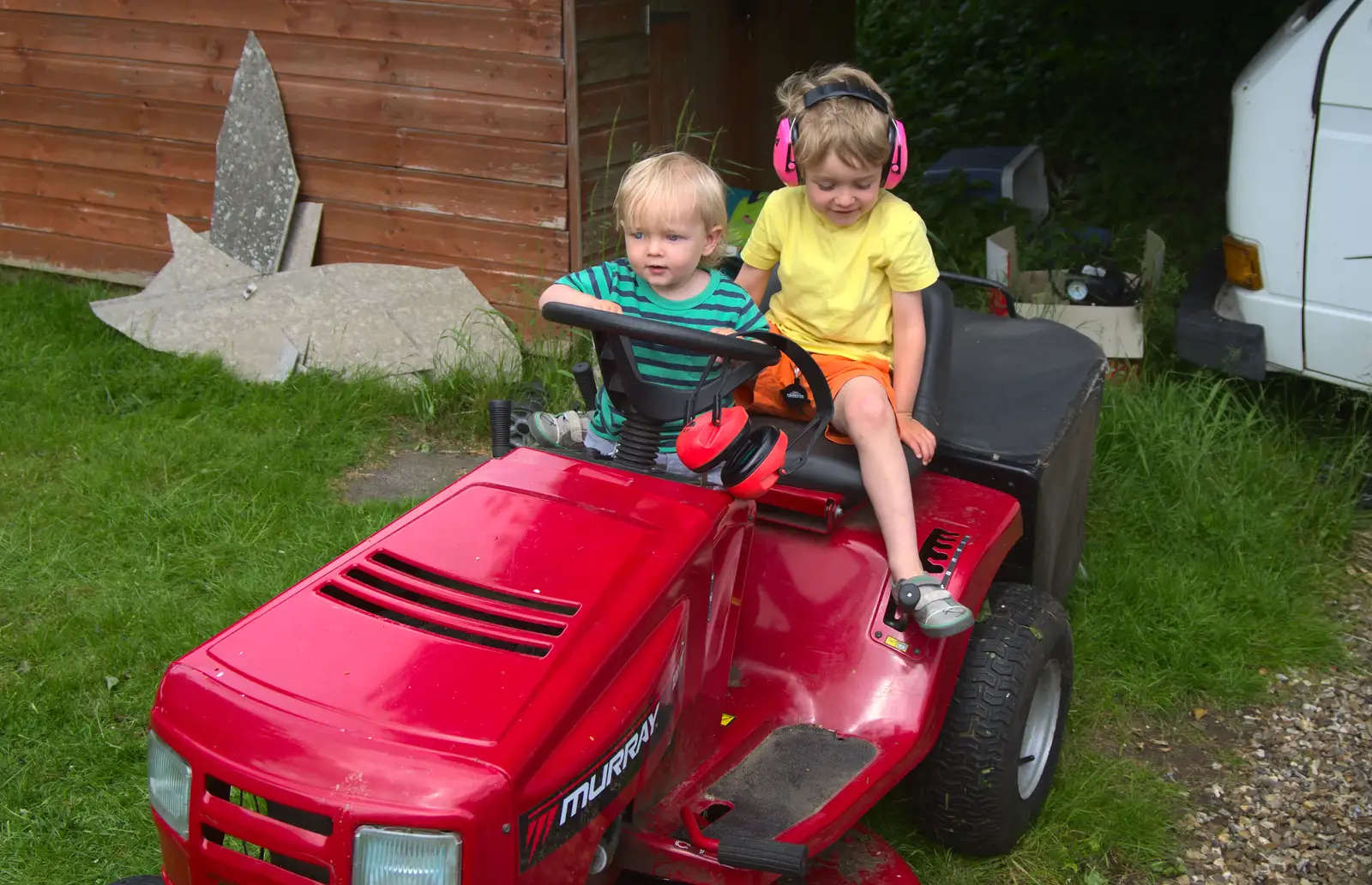 Harry and Fred on the lawnmower, from La Verna Monastery and the Fireflies of Tuscany, Italy - 14th June 2013