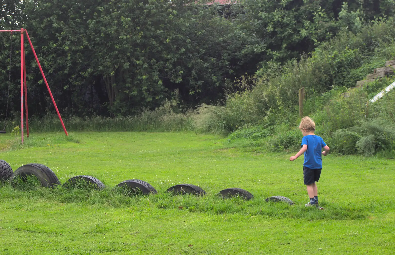 Fred on the tyres after Peacock's sports day, from Thrandeston Pig Roast and Tractors, Thrandeston Little Green, Suffolk - 23rd June 2013