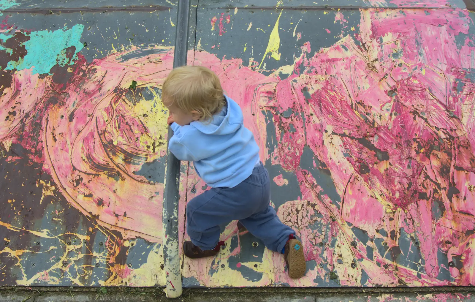 Harry on a paint-spattered skate ramp, from Thrandeston Pig Roast and Tractors, Thrandeston Little Green, Suffolk - 23rd June 2013