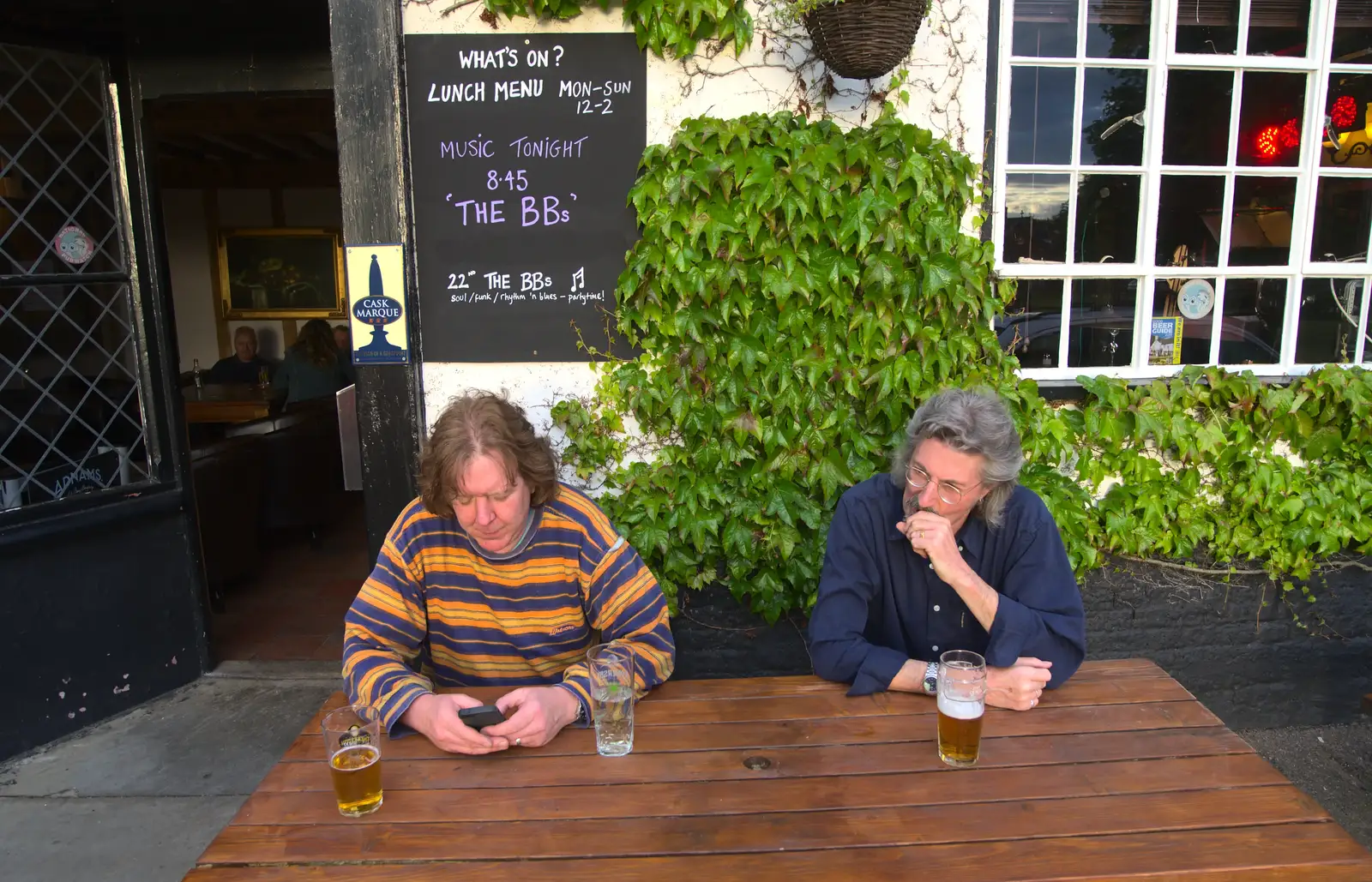 Max and Rob have a beer outside the Cock Inn, from Thrandeston Pig Roast and Tractors, Thrandeston Little Green, Suffolk - 23rd June 2013